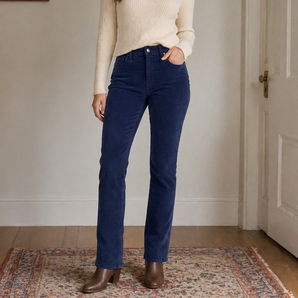 Lands' End Classic Corduroy Blue Mid-rise Straight-cut Pants size 8